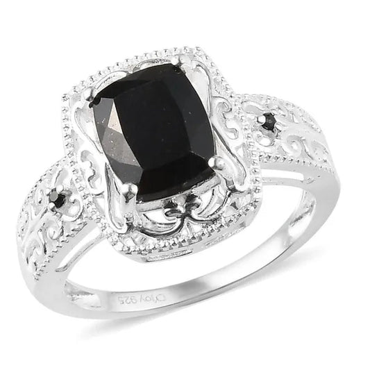 925 Sterling Silver Black Tourmaline Black Spinel Statement Ring for Women Graduation Gifts for Her Fashion Jewelry Cttw 2.5