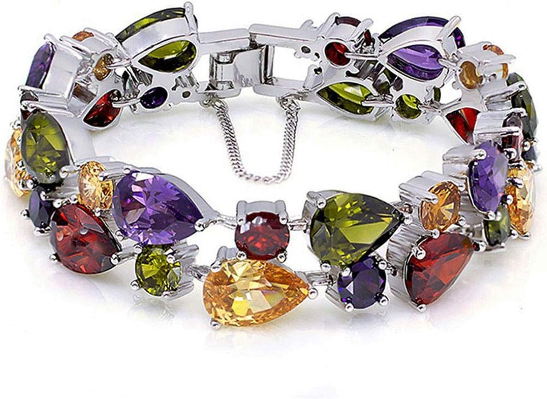 Classic Ladies Bracelet Garnet White Topaz Amethyst Citrine Peridot Pink Topza 7 Inches - WORLD TIME VISITS