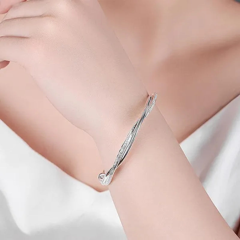 925 Sterling Silver Original Pretty Weave Bangles Bracelet for Women Fashion Party Wedding Engagement Jewelry Adjustable - WORLD TIME VISITS