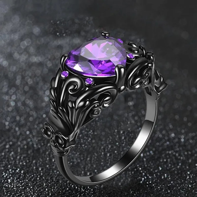 Gothic Retro Black Gold Lover Red Purple Crystal Zircon Christmas Valentine'S Day Engagement Women'S Jewelry Statement Cocktail Party Bicycle Ring