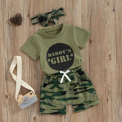 Summer Toddler Girl Clothes Baby Outfits Daddy'S Girl Short Sleeve T-Shirt Tops Camouflage Shorts Set for 2T 3T 4T