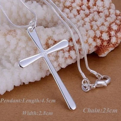 Fashion 925 Sterling Silver Glamour Cross Pendant Beautiful Woman Necklace Cross Necklace Snake Chain