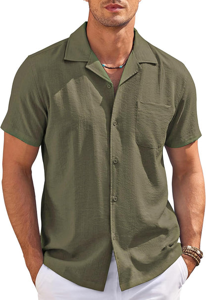 Men'S Casual Button down Shirts Short Sleeve Summer Cuban Vacation Beach Shirts