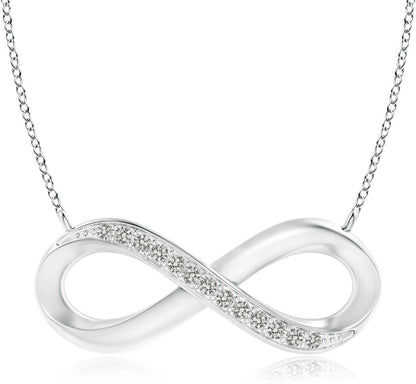 Natural Diamond Infinity Pendant Necklace in Sterling Silver / 14K Solid Gold | April Birthstone, Birthday, Engagement, Anniversary, Wedding Jewelry Gift for Women - WORLD TIME VISITS