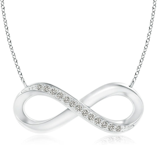 Natural Diamond Infinity Pendant Necklace in Sterling Silver / 14K Solid Gold | April Birthstone, Birthday, Engagement, Anniversary, Wedding Jewelry Gift for Women - WORLD TIME VISITS