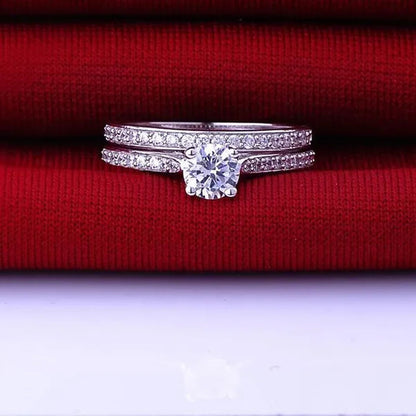 1.3Ct Cubic Zirconia Anniversary Wedding Band Engagement Solitaire Ring Bridal Sets 925 Sterling Silver - WORLD TIME VISITS