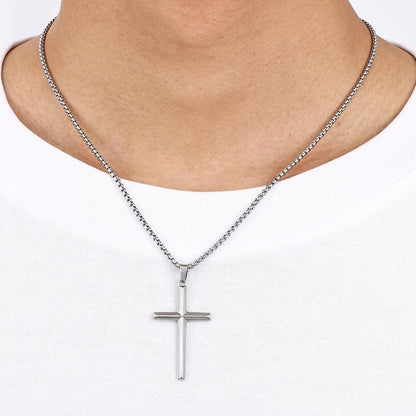 Beveled Edge Cross Necklace for Men, Silver Tone/Black/14K Gold Plated Mens Cross Necklace, 2.5MM Stainless Steel Box Chain with Pendant