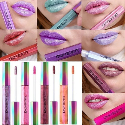 Super Girl 12 Color High-Fashion Chameleon Metal Matte Metallic Waterproof Lipgloss Liquid Lipstick Shimmer Diamond Glitter Pearl Colour Lip Gloss Lip