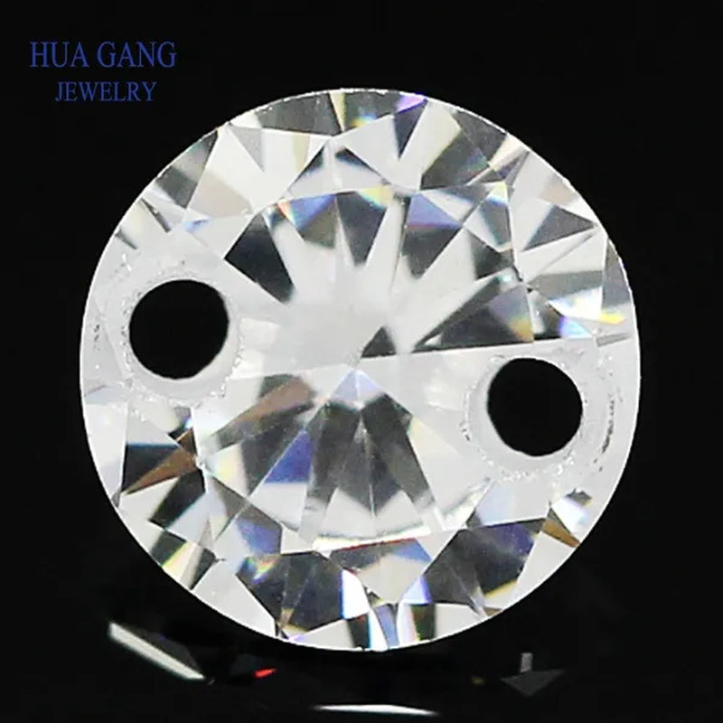 Double Holes Beads Cubic Zirconia Stones AAAAA White Cubic Zirconia Stone Loose Zircon Stone DIY Jewelry Beads - WORLD TIME VISITS