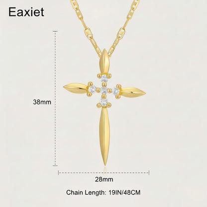 Gold Cross Necklace for Women Dainty 14K Gold Cross Floral Pendant Elegant Christian Religious Jewelry Gift for Mom Wife Daughter