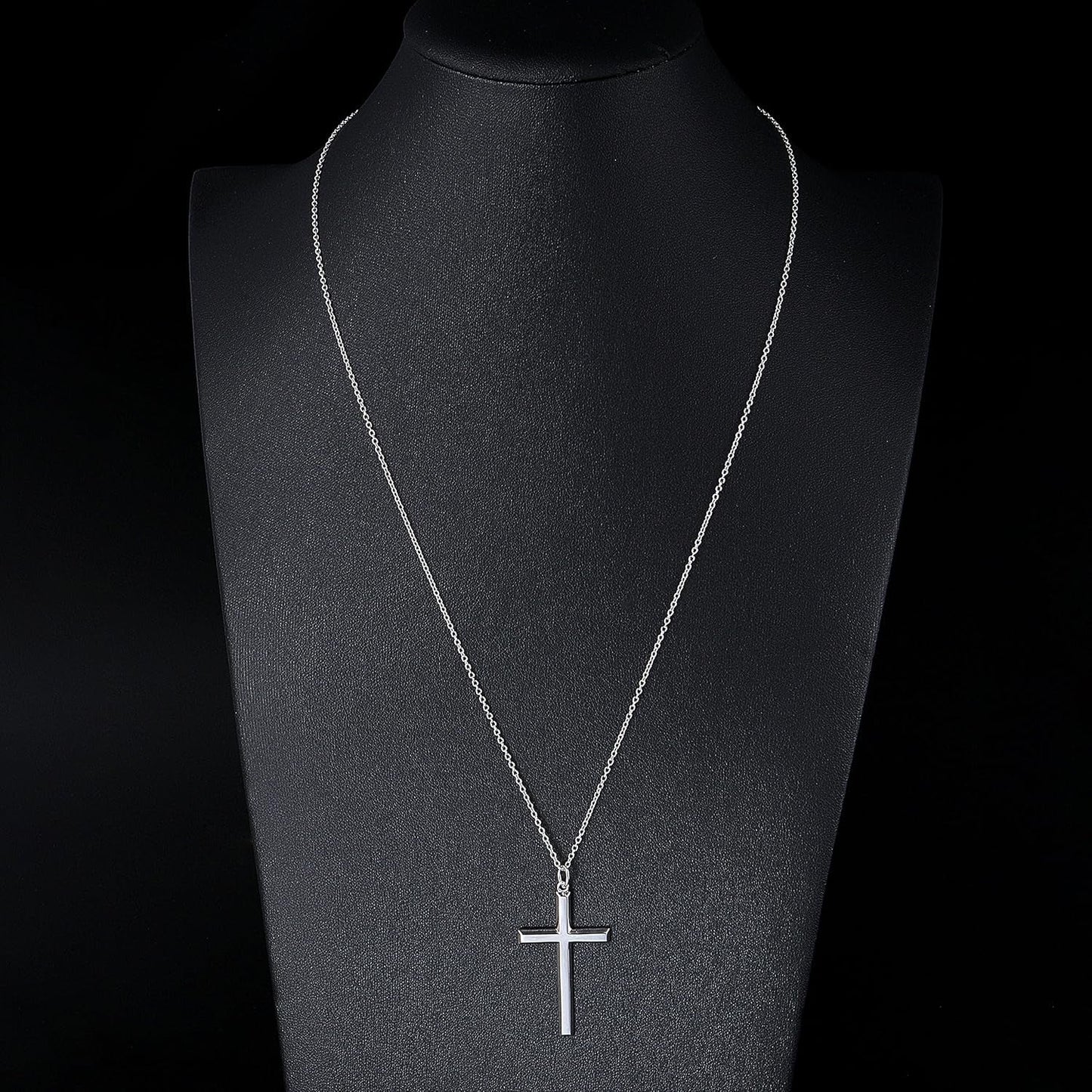 S925 Sterling Silver Large Cross Christian Faith Pendant Necklace 24 Inches Silver Chain Jewelry for Men Women