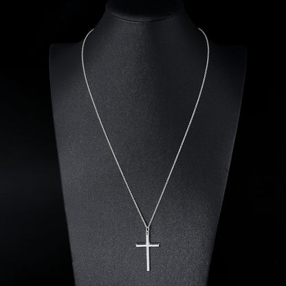 S925 Sterling Silver Large Cross Christian Faith Pendant Necklace 24 Inches Silver Chain Jewelry for Men Women