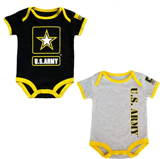 U.S. Army 2Pk Baby Boys Army Bodysuits Black Gray (0-3 Months)