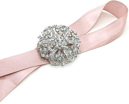 Crystal Rhinestone Flower Brooch - Silver Twisted Petals - DIY Wedding Bridal Bouquet & Bridesmaid Brooch Pins