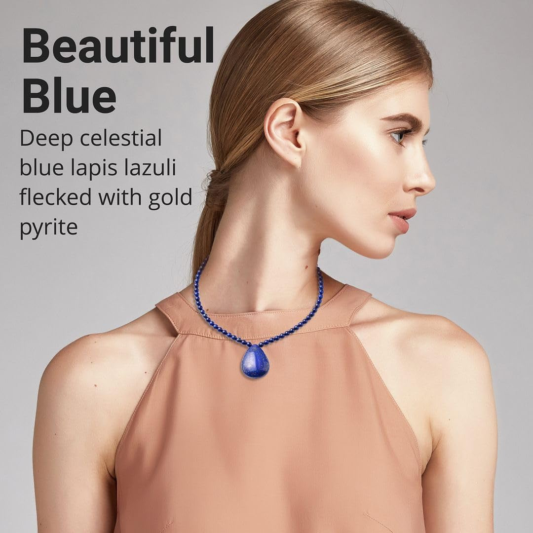 Lapis Lazuli Necklace in 925 Sterling Silver - Lapis Lazuli Teardrop Pendant Beaded Necklace - 18" Necklace Length Costume Jewelry for Women Birthday Gifts for Women
