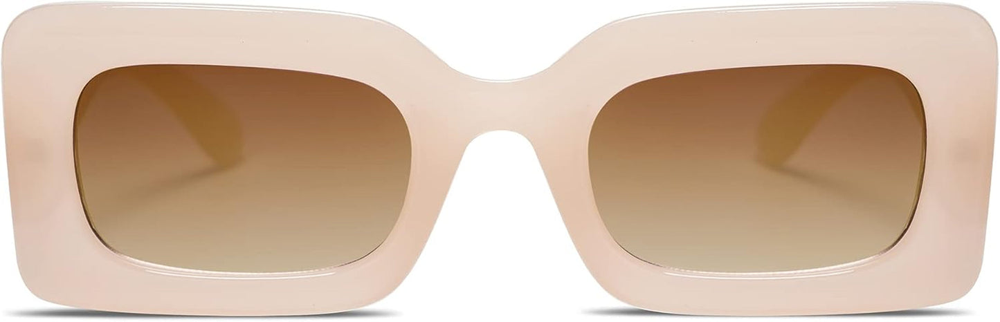 Retro 90S Nude Rectangle Sunglasses Womens Mens Trendy Chunky Glasses