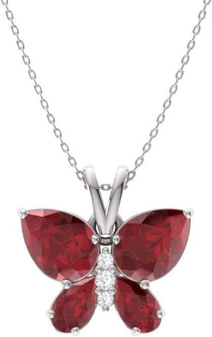 Natural and Certified Gemstone and Diamond Butterfly Petite Necklace in 14K White Gold | 1.04 Carat Pendant with Chain