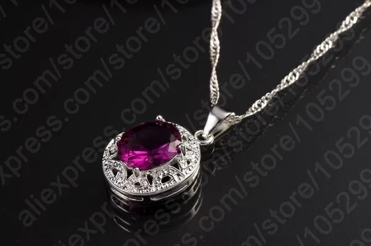 Amethyst Crystal Pendant Necklace Earrings Ring Cubic Zircon Trendy Party 925 Sterling Silver Jewelry Sets Women New Design
