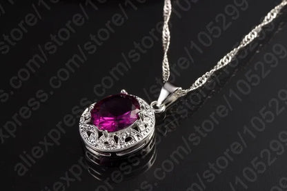 Amethyst Crystal Pendant Necklace Earrings Ring Cubic Zircon Trendy Party 925 Sterling Silver Jewelry Sets Women New Design