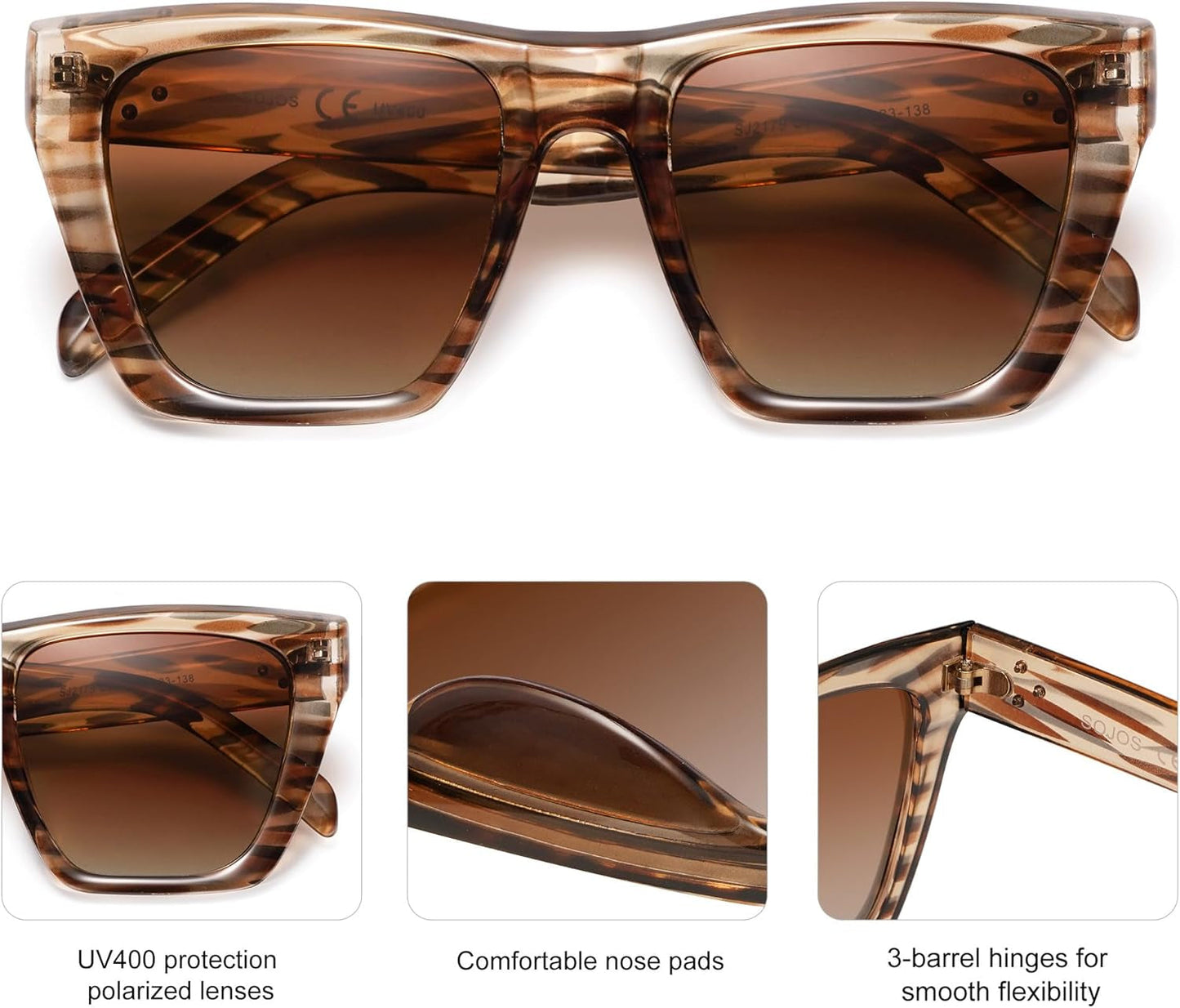 Fashion Oversized Square Cat Eye Polarized Sunglasses for Women Trendy Cateye Style Womens Sunglasses SJ2179