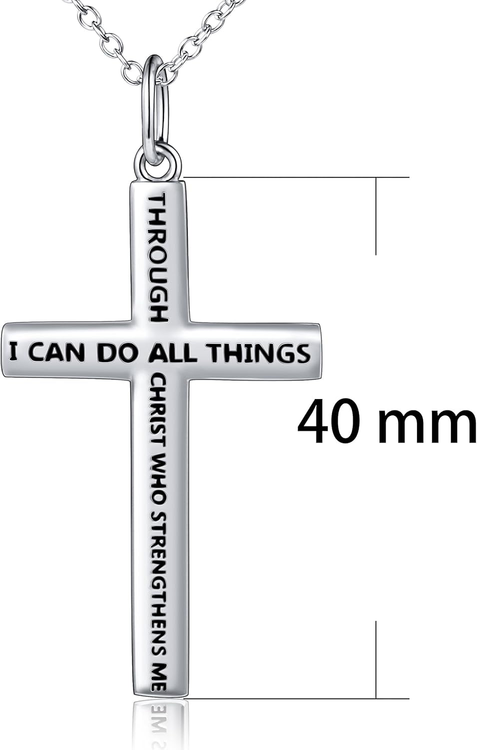 S925 Sterling Silver Cross Bible Verse Faith Christian Inspirational Pendant Necklace for Men Women