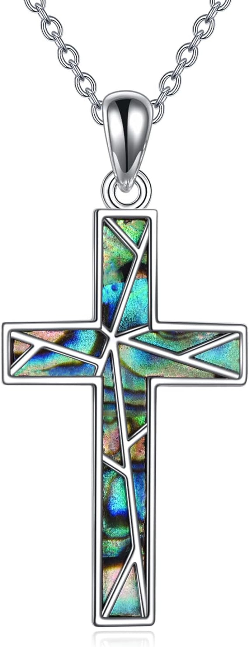 Religious Cross Pendant Necklace Sterling Silver Abalone Shell Cross Pendant Gifts for Women Men Jewelry - WORLD TIME VISITS