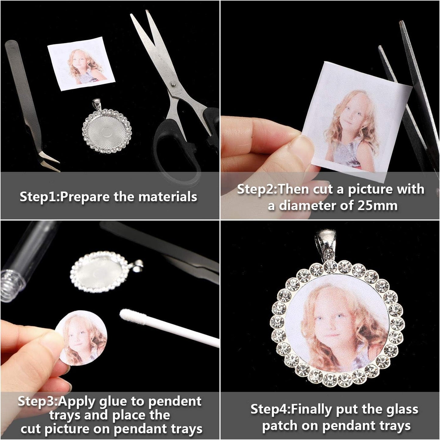 30 Pieces Rhinestone Bezel Pendant Trays Cabochon Pendant Setting Alloy with Clear Glass Cabochons for Photo Pendant DIY Jewelry Making, 3 Colors (Gold, Silver, Rose Gold)