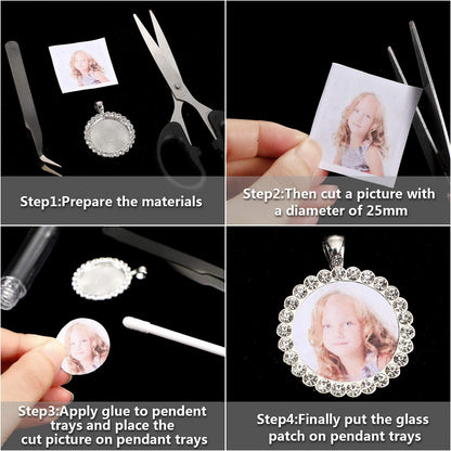 30 Pieces Rhinestone Bezel Pendant Trays Cabochon Pendant Setting Alloy with Clear Glass Cabochons for Photo Pendant DIY Jewelry Making, 3 Colors (Gold, Silver, Rose Gold)
