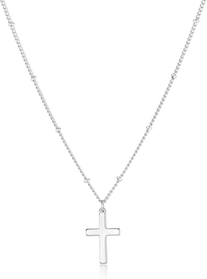 Cross Necklace for Women 18K White Gold Plated Stainless Steel Cross Choker Necklace Dainty Simple Chain Pendant Necklaces Easter Christian Baptism Religious Faith Jewelry Gift for Her - WORLD TIME VISITS