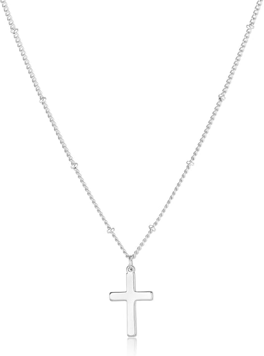 Cross Necklace for Women 18K White Gold Plated Stainless Steel Cross Choker Necklace Dainty Simple Chain Pendant Necklaces Easter Christian Baptism Religious Faith Jewelry Gift for Her - WORLD TIME VISITS