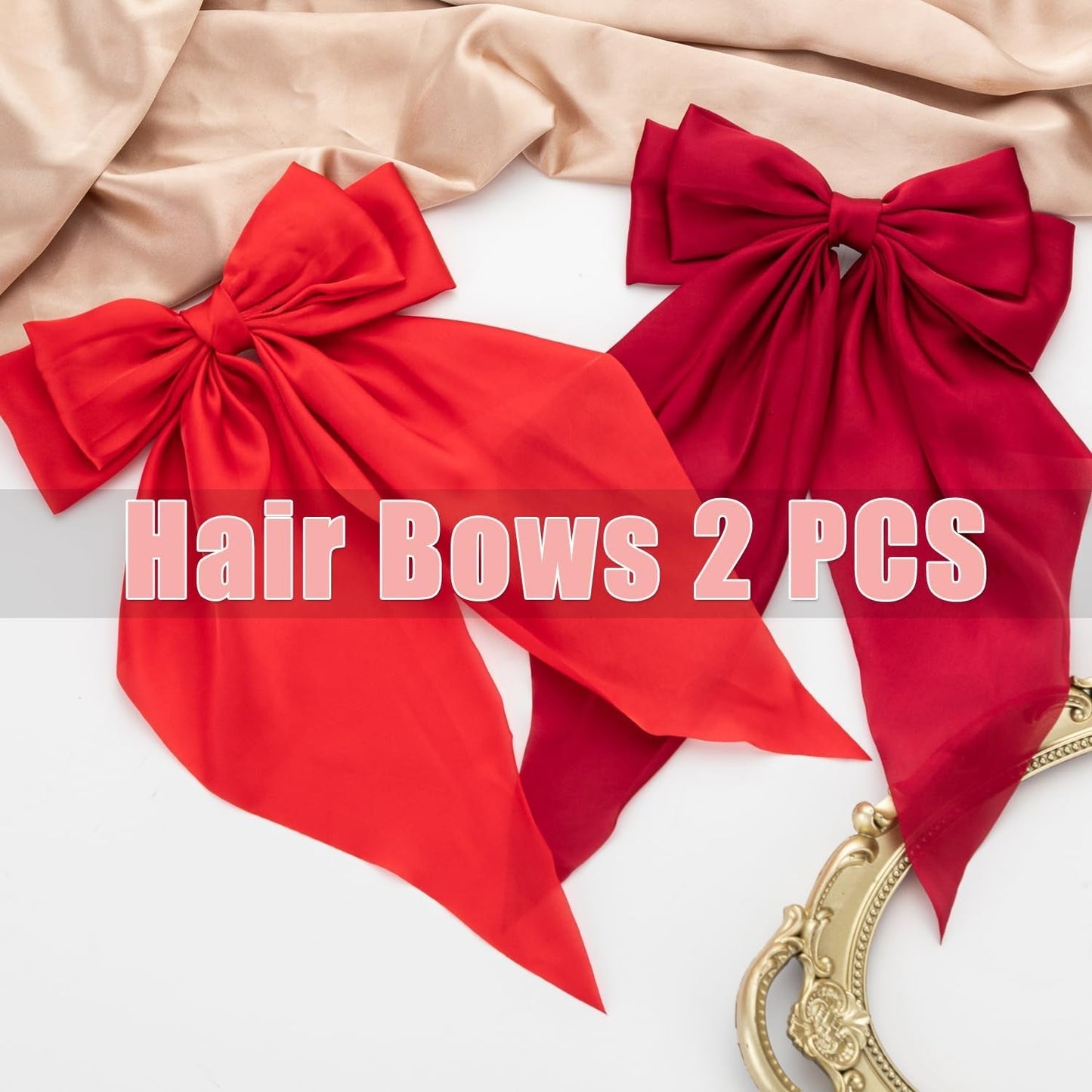 Hair Bows 2 PCS, Ribbon Bow for Women, Hair Ribbons, Oversized Long-Tail Cute Aesthetic Hair Accessories, Large Hair Barrettes for Women, Big Bows for Girls (Bright Red Wine Red)