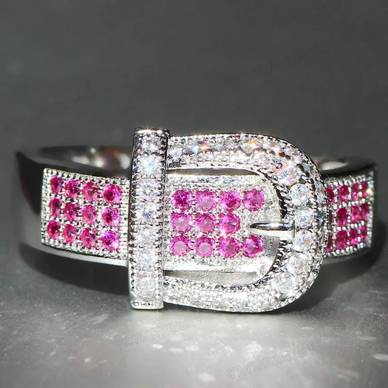 Noble Silver White Sapphire Birthstone Gemstones Engagement Wedding Belt Ring Size 6 7 8 9 10