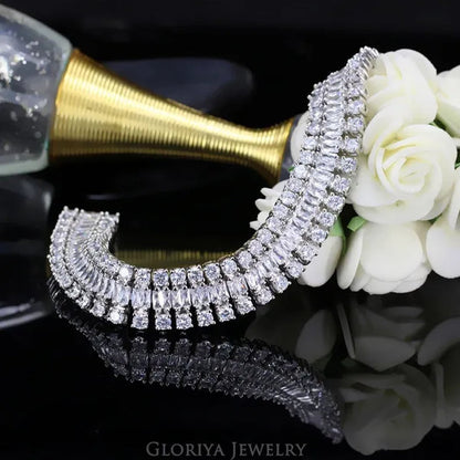 Gloriya Excellent Quality round and Square CZ Zirconia Big Wide Bracelets for Women White and Green 2 Color Bracelets & Bangles