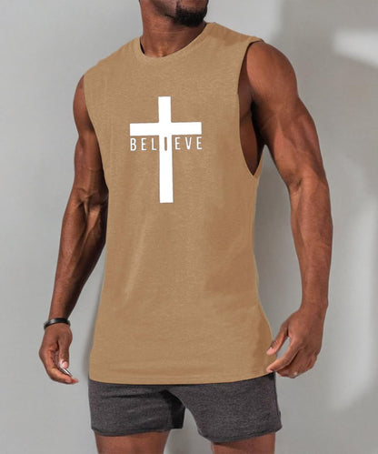 Men'S Cotton Graphic Tank Tops Jesus Cross Believe Printed Faith Christian Shirts