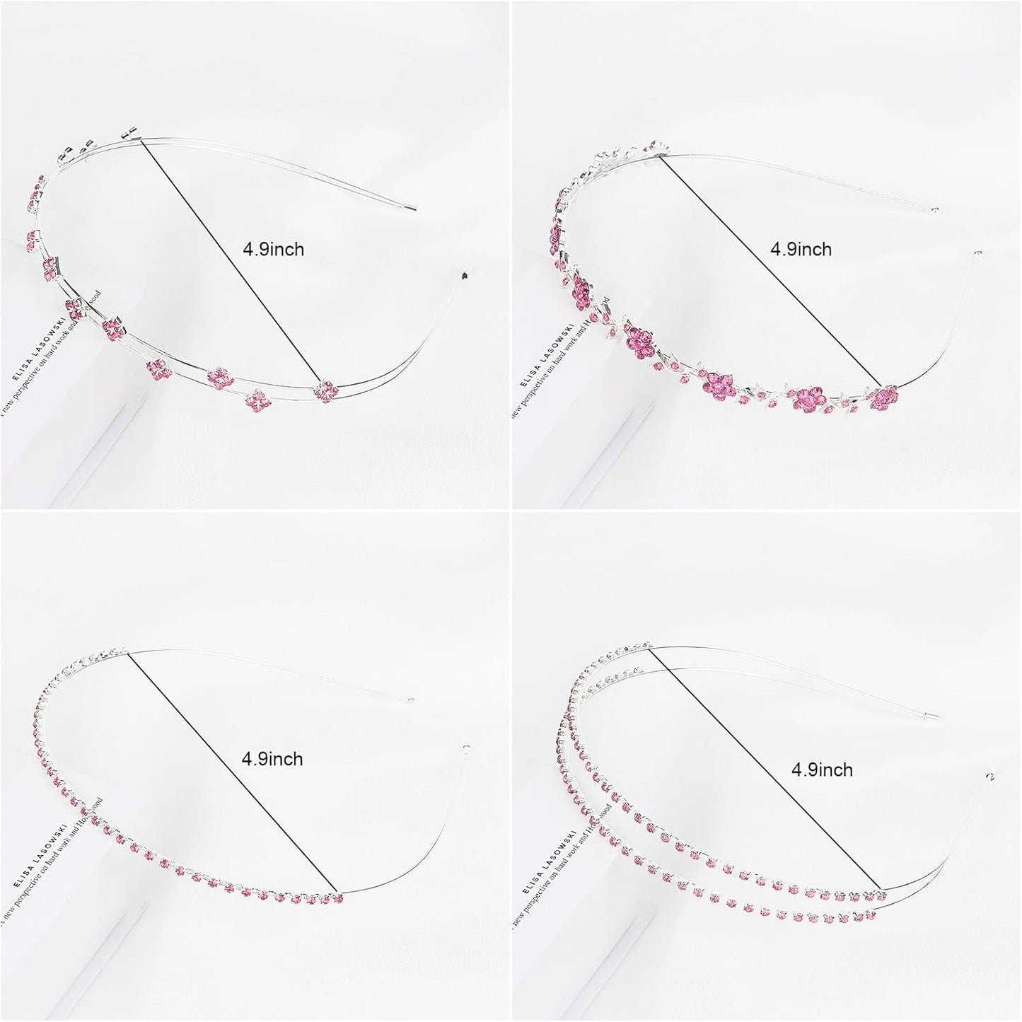 Rhinestone Bridal Headbands: 4 Pieces, Silver and Pink Crystal Bling Hair Accessories for Women'S Weddings