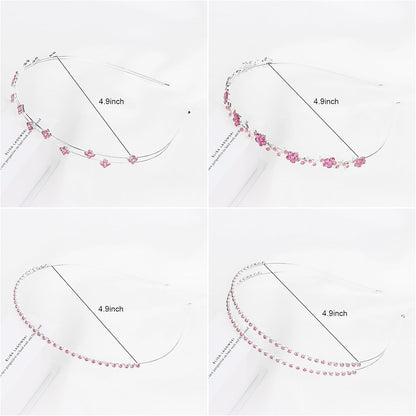 Rhinestone Bridal Headbands: 4 Pieces, Silver and Pink Crystal Bling Hair Accessories for Women'S Weddings