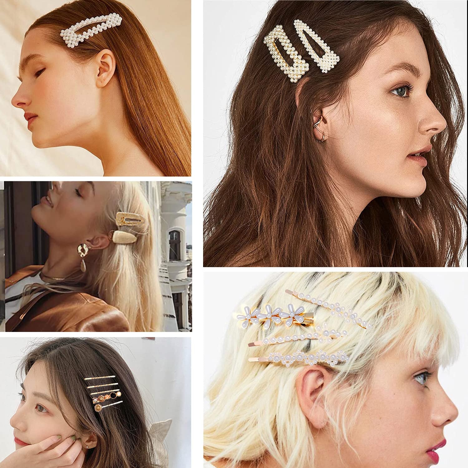 Women Hair Accessories 18PCS Handmade Simulation Pearl Barrettes Clip Set Geometric Flower Bobby Hairpin Girls Headwear… - WORLD TIME VISITS