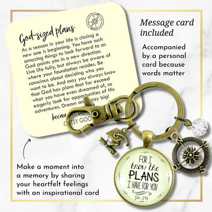 Graduate for I Know Plans Womens Keychain Boho Bronze Faith Jewelry Gift Key Ring - Handmade Pendant Religious Verse Jeremiah 2911 Graduation Tassel Cap Charm & Bead, Ready to Gift Message Card & Box - WORLD TIME VISITS