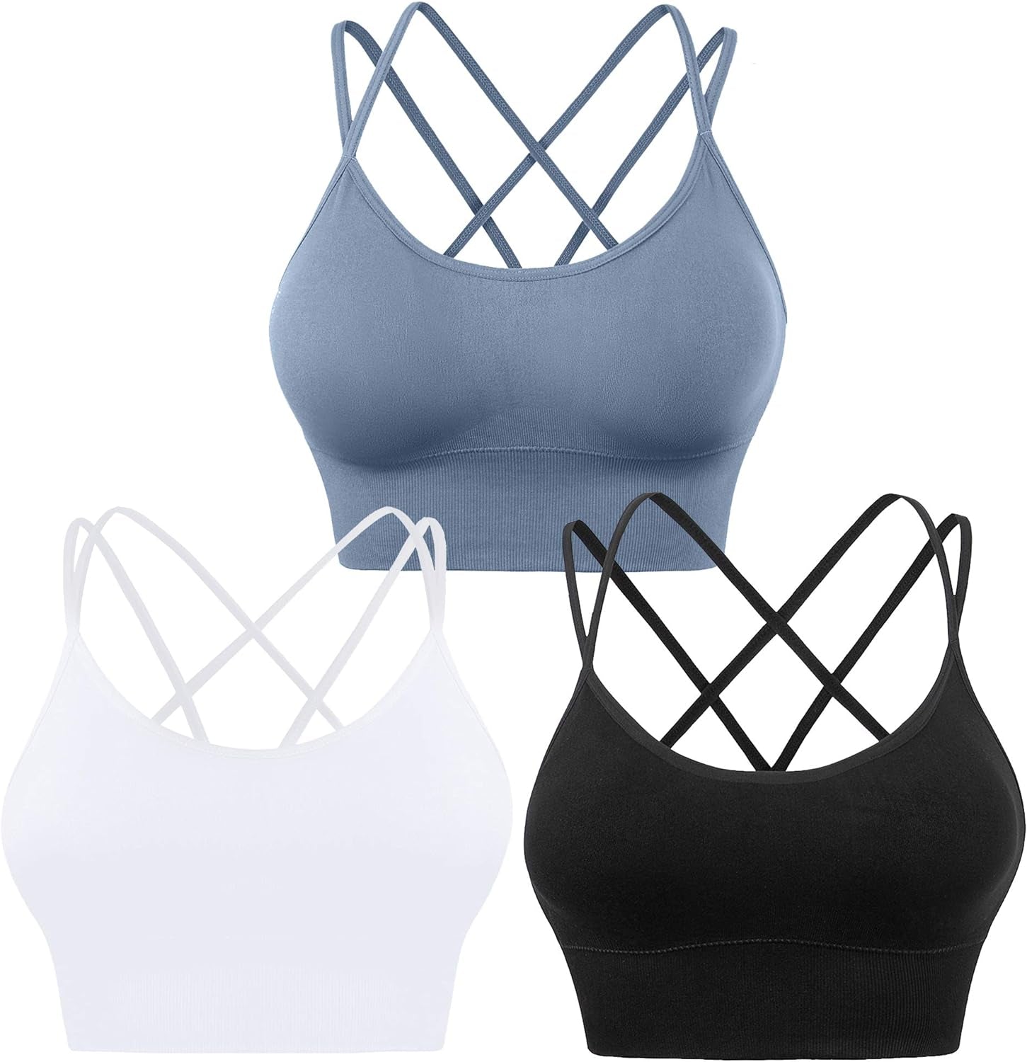 Cross Back Sport Bras Padded Strappy Criss Cross Cropped Bras for Yoga Workout Fitness Low Impact - WORLD TIME VISITS