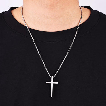 Cross Necklace for Men, Inspirational Bible Verse Cross Chain for Men, Stainless Steel Box Necklace, Religious Christian Jewelry Gift