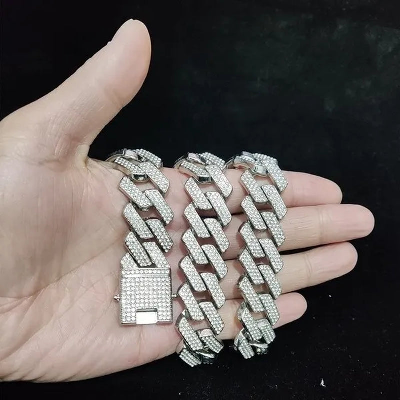 High Quality Fashion Jewelry 20mm Width Hip Hop Cuban Chain Bracelet Silver Gold Iced Out Diamond Cuban Link Bracelet Mens