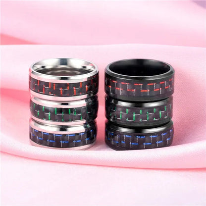 8MM Mens 6 Colors Ceramic Ring Wedding Band with Red Carbon Fiber Inlay Sizes 6 to 13