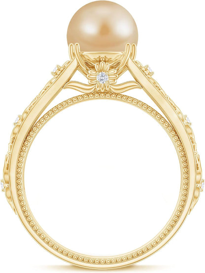 Golden South Sea Pearl Solitaire Ring, 8 MM Cultured Pearl, 5 Ct, Valentine Day Gifts for Her