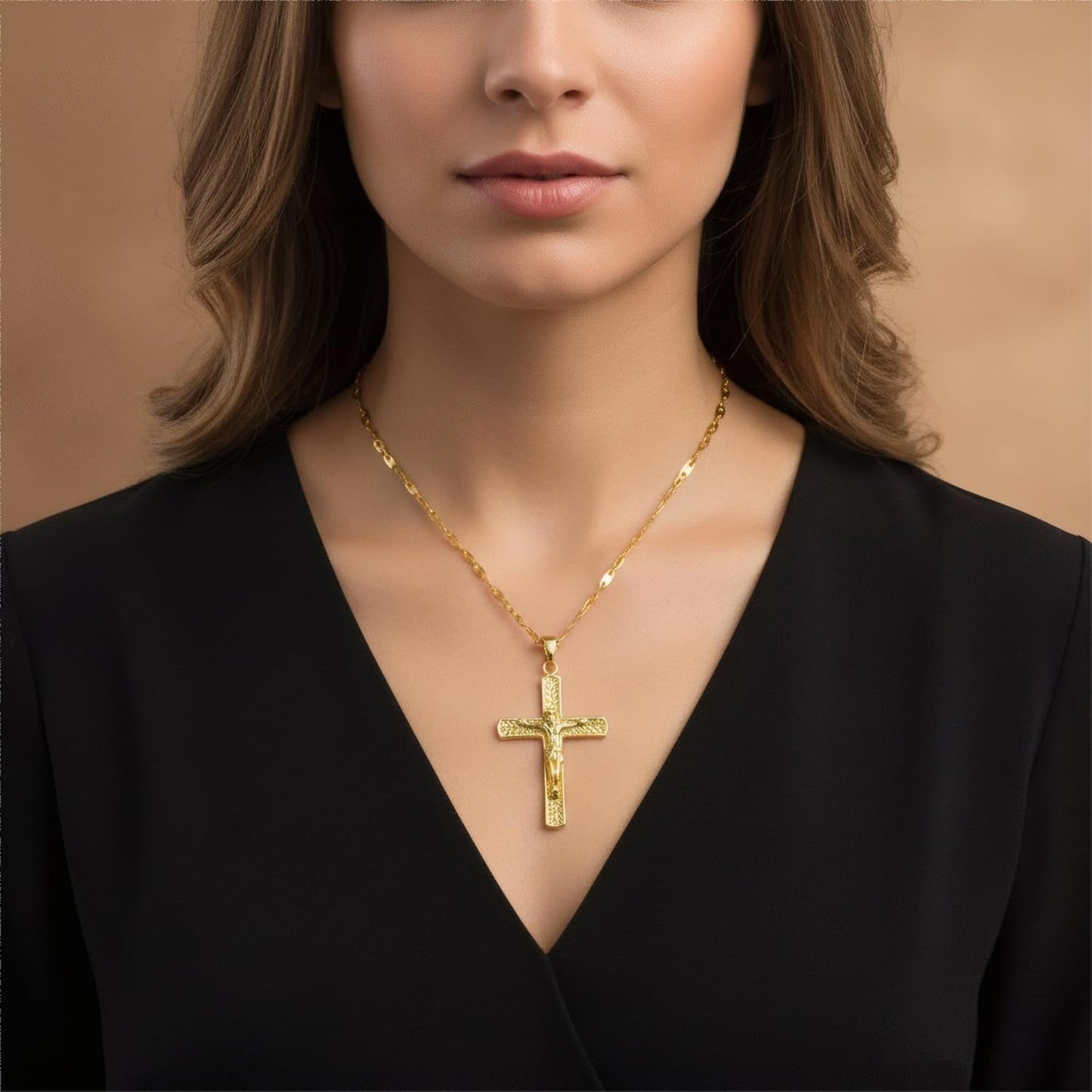 Gold Crucifix Necklace 14K Gold Cross Necklace Jesus Cross Pendant Religious Catholic Jewelry for Men Women - WORLD TIME VISITS