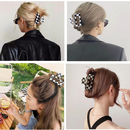 Womens Checkered Hair Clip Medium Checkered Claw Clips Black and White Jaw Clip,3Pack