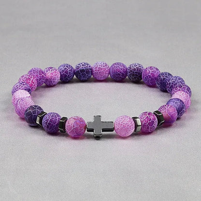 Hot Men Natural Tiger Eye Beads Hematite Cross Bracelets Onyx Meditation Prayer Bead Bracelet Women Stone Yoga Jewelry Homme