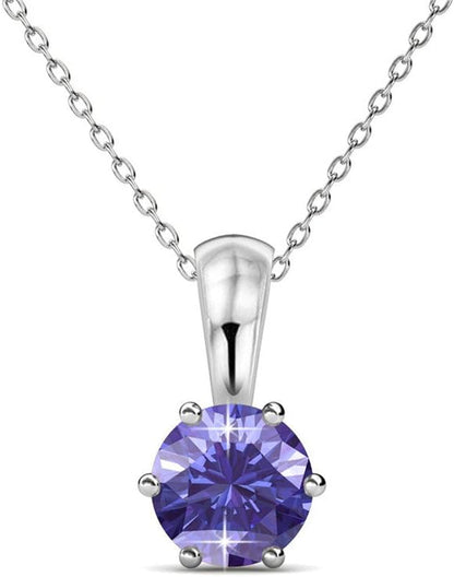 18K White Gold Plated Birthstone Necklaces for Women, Silver Necklace for Women, White Gold Pendant Necklace with round Cut Solitaire Crystals, Fashion Jewelry for Women