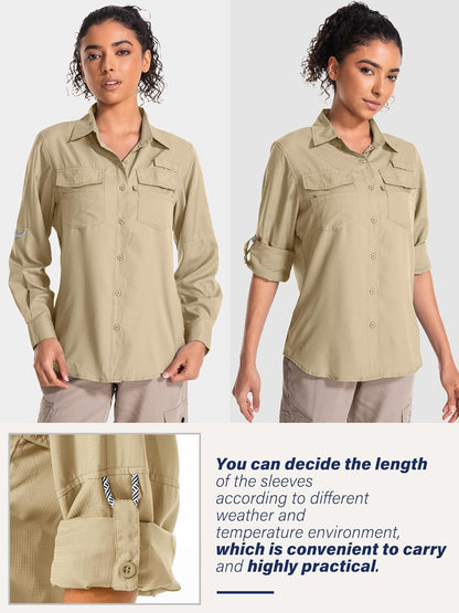 Women'S UPF 50 UV Sun Protection Long Sleeve Safari Shirts Quick Dry Hiking Travel Fishing Outdoor Cool Shirts