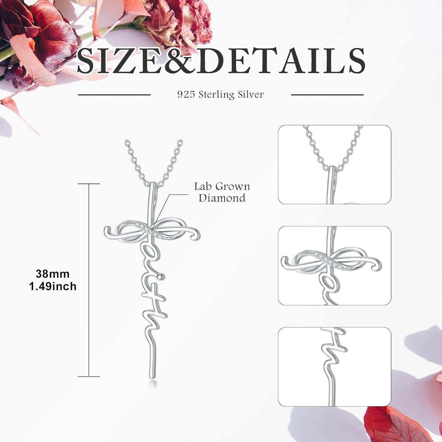 Diamond Faith Cross Necklace for Women 925 Sterling Silver Infinity Faith Pendant with Lab Grown Diamond Jewelry Gifts for Her