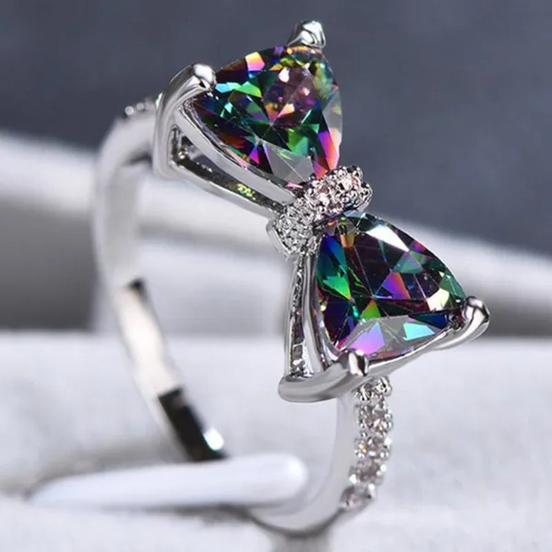 Cute Women Ring 925 Sterling Silver Bowknot Topaz Rings Girl Daily Casual Party Gemstone Rings Jewelry Gift